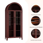 63.2 Armoire de cuisine cintrée, étagère de présentation à 5 niveaux avec étagère réglable et 2 grandes portes vitrées, pour cuisine, salle à manger, salon