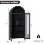 63.2 Armoire de cuisine cintrée, étagère de présentation à 5 niveaux avec étagère réglable et 2 grandes portes vitrées, pour cuisine, salle à manger, salon