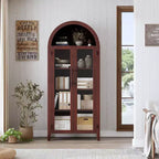63.2 Armoire de cuisine cintrée, étagère de présentation à 5 niveaux avec étagère réglable et 2 grandes portes vitrées, pour cuisine, salle à manger, salon