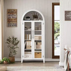 63.2 Armoire de cuisine cintrée, étagère de présentation à 5 niveaux avec étagère réglable et 2 grandes portes vitrées, pour cuisine, salle à manger, salon