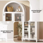 63.2 Armoire de cuisine cintrée, étagère de présentation à 5 niveaux avec étagère réglable et 2 grandes portes vitrées, pour cuisine, salle à manger, salon