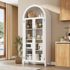 63.2 Armoire de cuisine cintrée, étagère de présentation à 5 niveaux avec étagère réglable et 2 grandes portes vitrées, pour cuisine, salle à manger, salon