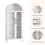 63.2 Armoire de cuisine cintrée, étagère de présentation à 5 niveaux avec étagère réglable et 2 grandes portes vitrées, pour cuisine, salle à manger, salon