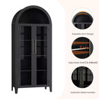 63.2 Armoire de cuisine cintrée, étagère de présentation à 5 niveaux avec étagère réglable et 2 grandes portes vitrées, pour cuisine, salle à manger, salon