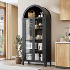 63.2 Armoire de cuisine cintrée, étagère de présentation à 5 niveaux avec étagère réglable et 2 grandes portes vitrées, pour cuisine, salle à manger, salon