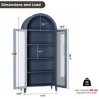 63.2 Armoire de cuisine cintrée, étagère de présentation à 5 niveaux avec étagère réglable et 2 grandes portes vitrées, pour cuisine, salle à manger, salon