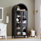 63.2 Arched Kitchen Pantry Cabinet, 5 Tier Display Shelf with Adjustable Shelf and 2 Large Glass Doors, for Kitchen, Dining Room, Living Room