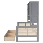 Lit de repos simple/double avec bibliothèque de rangement, lit de repos en bois avec armoires de rangement et étagères
