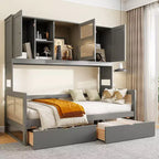 Lit de repos simple/double avec bibliothèque de rangement, lit de repos en bois avec armoires de rangement et étagères