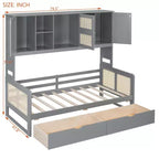 Lit de repos simple/double avec bibliothèque de rangement, lit de repos en bois avec armoires de rangement et étagères