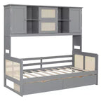 Lit de repos simple/double avec bibliothèque de rangement, lit de repos en bois avec armoires de rangement et étagères