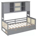 Lit de repos simple/double avec bibliothèque de rangement, lit de repos en bois avec armoires de rangement et étagères