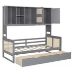 Lit de repos simple/double avec bibliothèque de rangement, lit de repos en bois avec armoires de rangement et étagères
