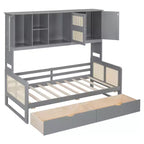 Lit de repos simple/double avec bibliothèque de rangement, lit de repos en bois avec armoires de rangement et étagères