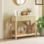 Console moderne de 35 pouces avec rangement, table de couloir étroite avec tiroirs à panneaux cannelés et étagère pour le salon, naturelle