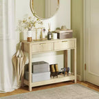 Console moderne de 35 pouces avec rangement, table de couloir étroite avec tiroirs à panneaux cannelés et étagère pour le salon, naturelle