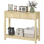 Console moderne de 35 pouces avec rangement, table de couloir étroite avec tiroirs à panneaux cannelés et étagère pour le salon, naturelle