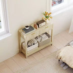 Console moderne de 35 pouces avec rangement, table de couloir étroite avec tiroirs à panneaux cannelés et étagère pour le salon, naturelle