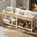 Console moderne de 35 pouces avec rangement, table de couloir étroite avec tiroirs à panneaux cannelés et étagère pour le salon, naturelle