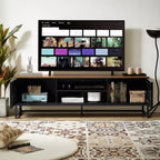 Meuble TV moderne à température moyenne de 160 cm | Portes à lattes avec rangement Idéal pour le salon, la chambre et le centre de divertissement