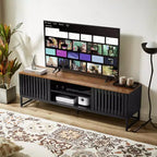Meuble TV moderne à température moyenne de 160 cm | Portes à lattes avec rangement Idéal pour le salon, la chambre et le centre de divertissement