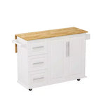 Îlot de cuisine avec plan de travail abattant et tiroirs, chariot de cuisine mobile roulant avec étagères, table à manger pliante avec armoire de rangement