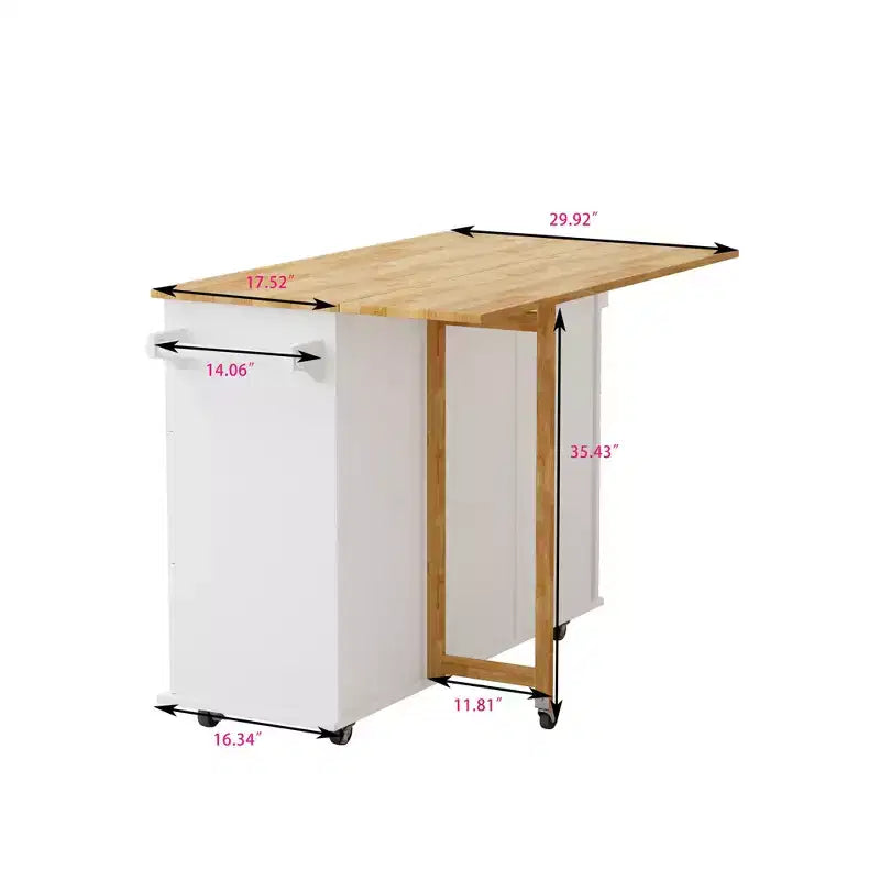 Îlot de cuisine moderne avec plan de travail et tiroirs rabattables, desserte de cuisine roulante mobile avec étagères, meuble de rangement, table à manger pliante.
