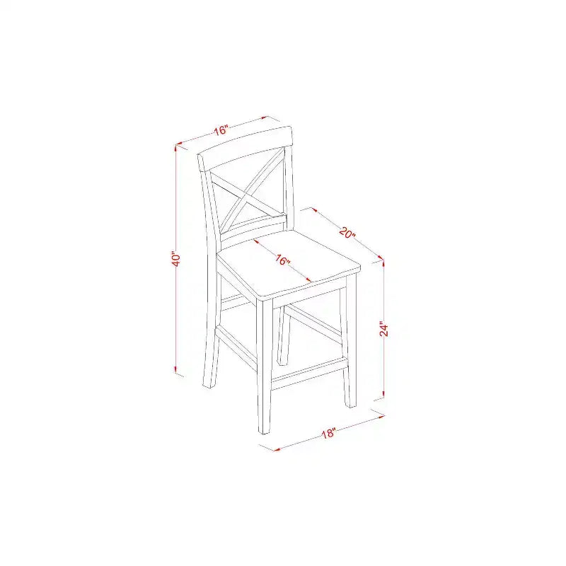 Tabouret de bar en bois marron de 105 cm de hauteur avec dossier haut, forme rectangulaire, sans revêtement