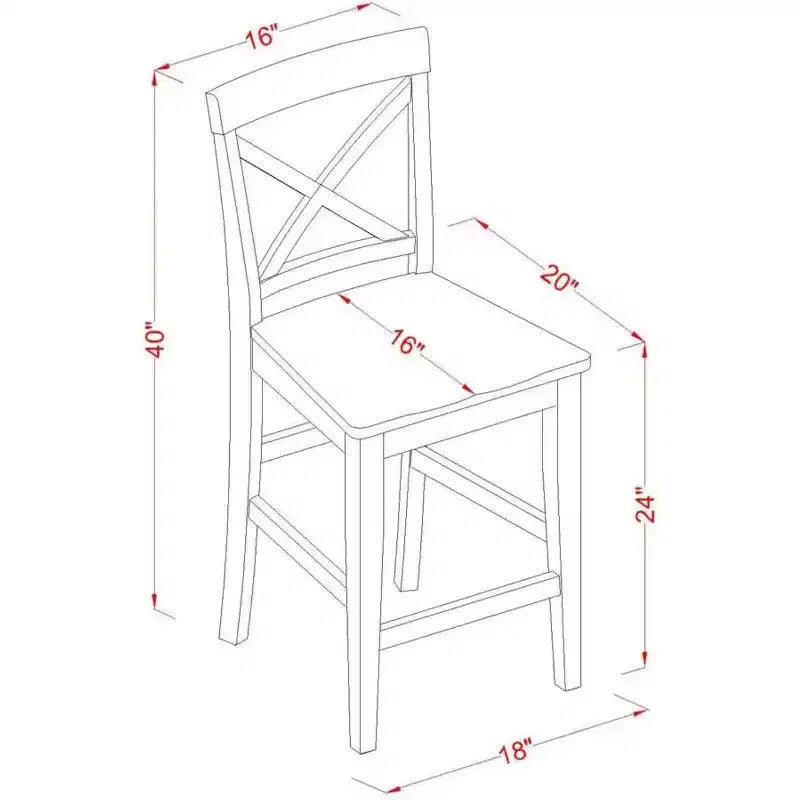 Tabouret de bar en bois marron de 105 cm de hauteur avec dossier haut, forme rectangulaire, sans revêtement