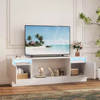 Meuble TV moderne avec éclairage LED, doté de rangements et d'étagères, convenant aux chambres et aux salons.