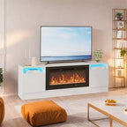 Meuble TV moderne avec éclairage LED, doté de rangements et d'étagères, convenant aux chambres et aux salons.