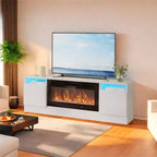 Meuble TV moderne avec éclairage LED, doté de rangements et d'étagères, convenant aux chambres et aux salons.