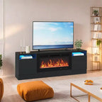 Meuble TV moderne avec éclairage LED, doté de rangements et d'étagères, convenant aux chambres et aux salons.