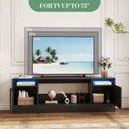 Meuble TV moderne avec éclairage LED, doté de rangements et d'étagères, convenant aux chambres et aux salons.