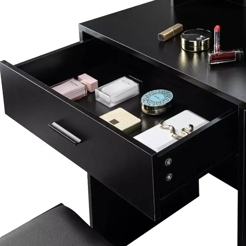 avec miroir et lumières, coiffeuse avec tiroirs et tabouret pour chambre à coucher, noire