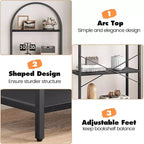 Étagère ouverte à 5 niveaux avec arche, bibliothèque moderne avec cadre métallique, étagère de rangement autoportante pour chambre, salon, bureau.