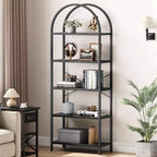 Étagère ouverte à 5 niveaux avec arche, bibliothèque moderne avec cadre métallique, étagère de rangement autoportante pour chambre, salon, bureau.