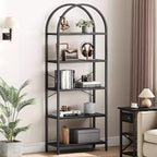 Étagère ouverte à 5 niveaux avec arche, bibliothèque moderne avec cadre métallique, étagère de rangement autoportante pour chambre, salon, bureau.