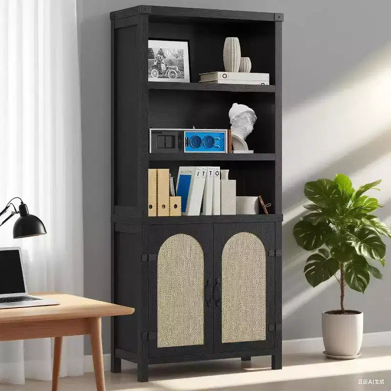 et Bibliothèque avec portes, étagère haute de 180 cm avec placards de rangement pour bureau à domicile