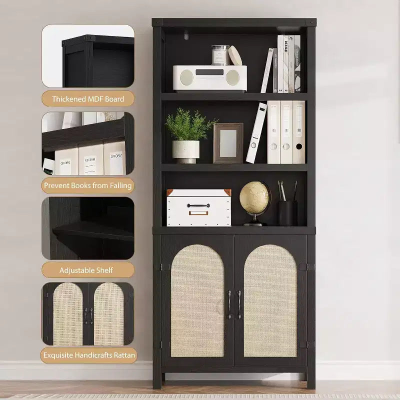 et Bibliothèque avec portes, étagère haute de 180 cm avec placards de rangement pour bureau à domicile