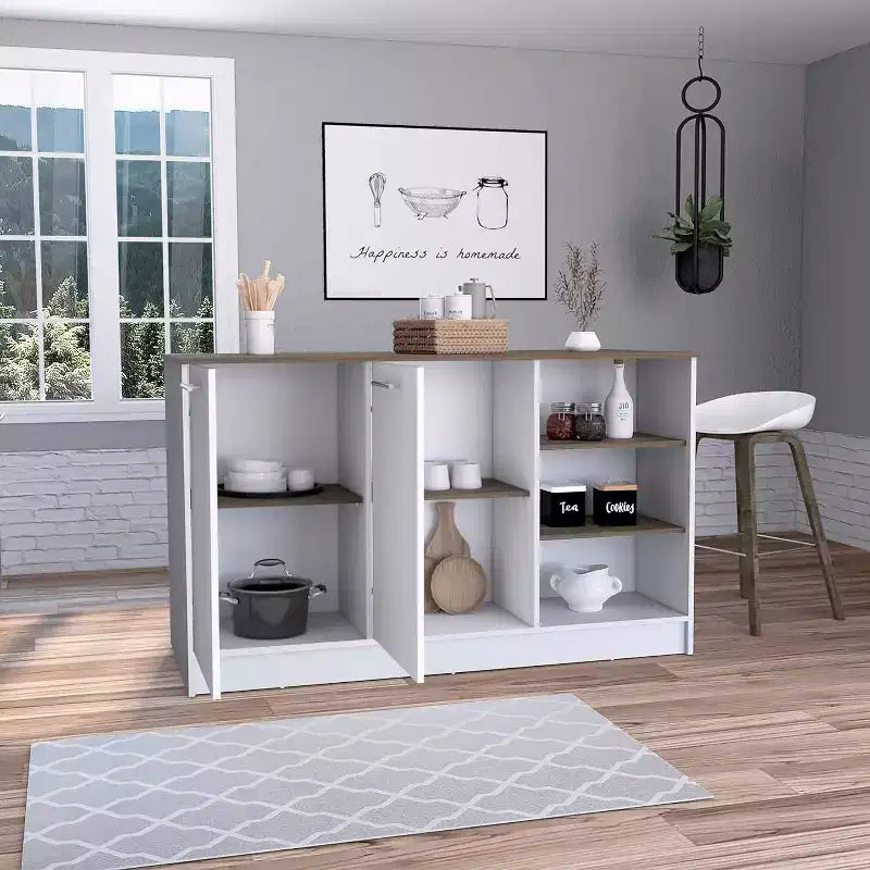 Îlots de cuisine en panneau de particules de 89 cm de haut avec 2 portes et 5 étagères