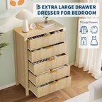 Commode flûtée à 5 tiroirs, commode étroite en bois de 45 po de hauteur pour petits espaces, commode de style ferme moderne pour chambre à coucher, chambre de bébé, appartement