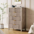 Commode flûtée à 5 tiroirs, commode étroite en bois de 45 po de hauteur pour petits espaces, commode de style ferme moderne pour chambre à coucher, chambre de bébé, appartement