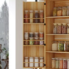 Armoire de cuisine en bois - Meuble de rangement avec étagères réglables et tiroirs, finition magnétique ton bois
