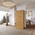 Armoire de cuisine en bois - Meuble de rangement avec étagères réglables et tiroirs, finition magnétique ton bois