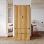 Armoire de cuisine en bois - Meuble de rangement avec étagères réglables et tiroirs, finition magnétique ton bois