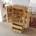 Armoire de cuisine en bois - Meuble de rangement avec étagères réglables et tiroirs, finition magnétique ton bois