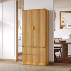Armoire de cuisine en bois - Meuble de rangement avec étagères réglables et tiroirs, finition magnétique ton bois