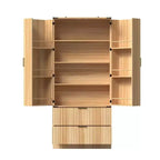Armoire de cuisine en bois - Meuble de rangement avec étagères réglables et tiroirs, finition magnétique ton bois