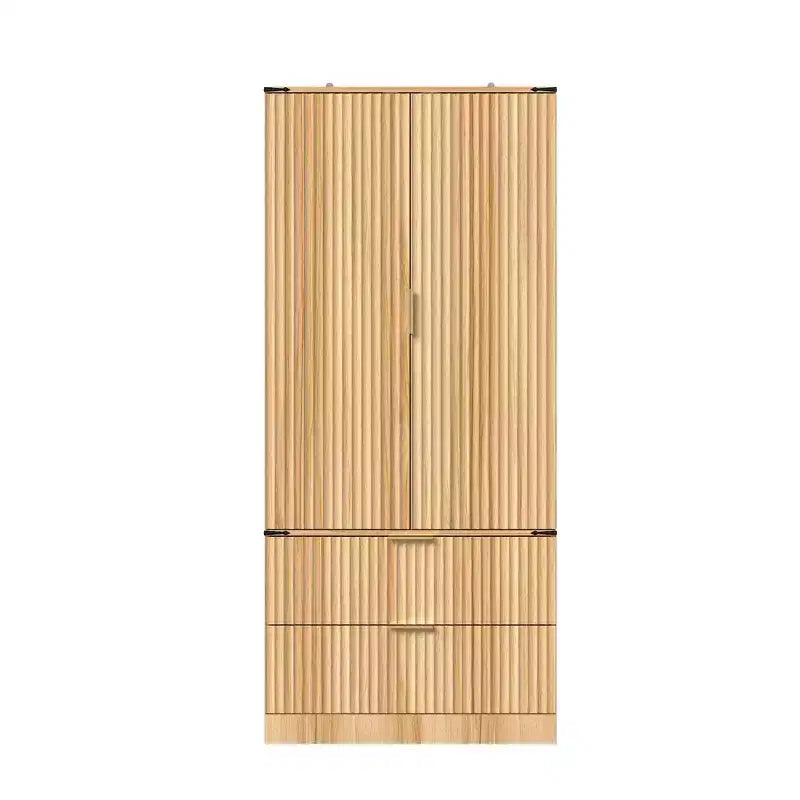 Armoire de cuisine en bois - Meuble de rangement avec étagères réglables et tiroirs, finition magnétique ton bois